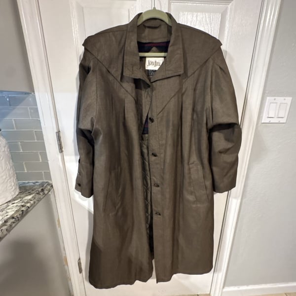 Neiman Marcus Vintage Brown Duster Coat Size 12 Patterned Wool Blend Lining