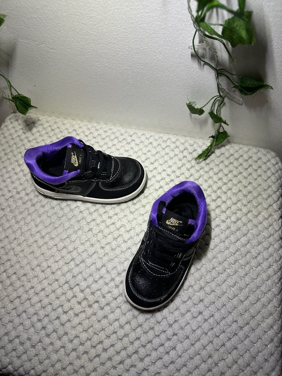 Nike Force 1 TD Black White Purple Toddler Size 8C Sneakers DQ650-001 3