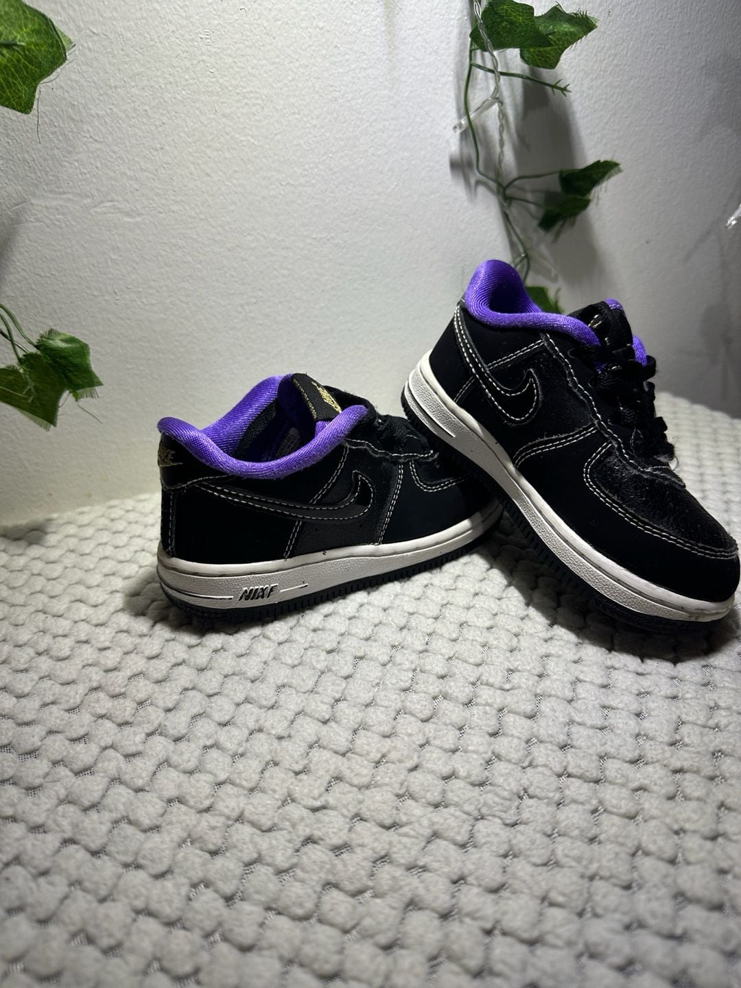Nike Force 1 TD Black White Purple Toddler Size 8C Sneakers DQ650-001 2