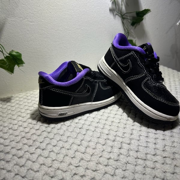 Nike Force 1 TD Black White Purple Toddler Size 8C Sneakers DQ650-001