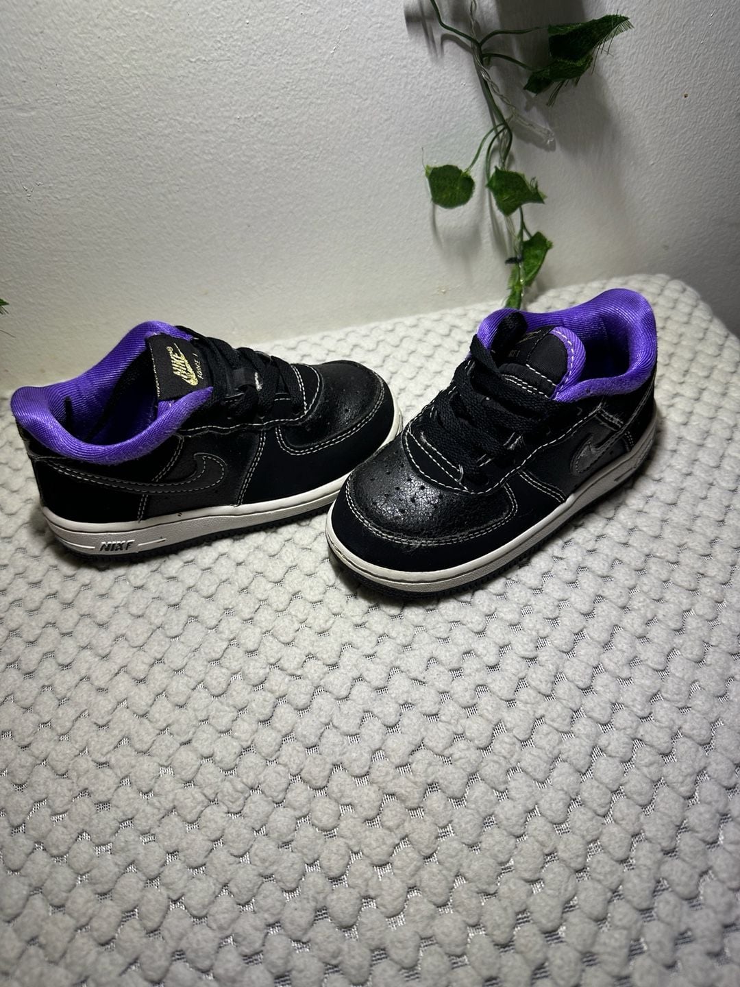 Nike Force 1 TD Black White Purple Toddler Size 8C Sneakers DQ650-001 7