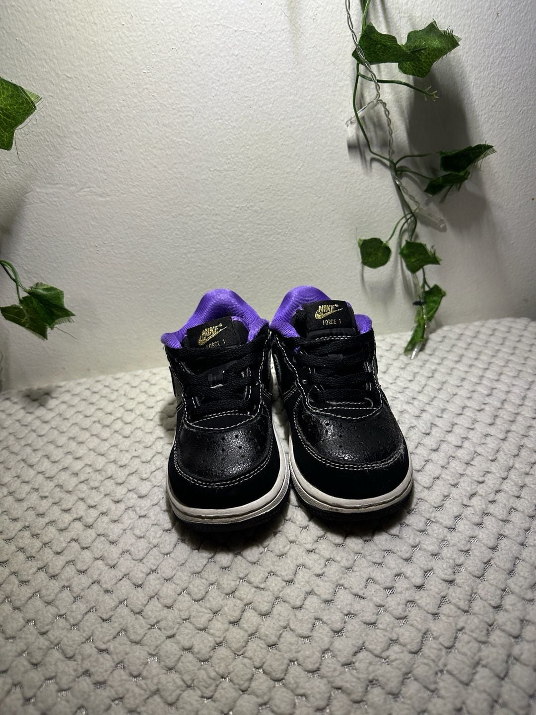 Nike Force 1 TD Black White Purple Toddler Size 8C Sneakers DQ650-001 8
