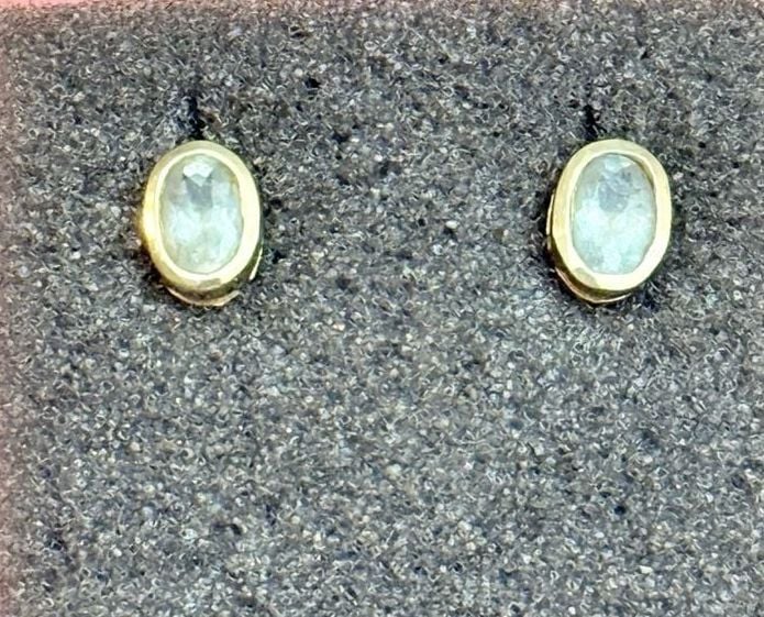 14k Solid Gold Aquamarine Bezel Set March Birthstone Stud Earrings 2