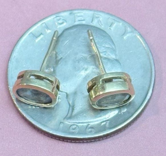 14k Solid Gold Aquamarine Bezel Set March Birthstone Stud Earrings 6