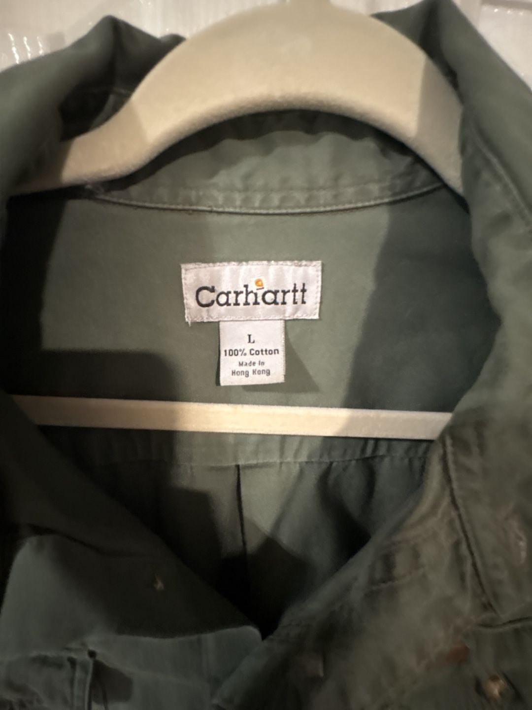 Carhartt Vintage 100% Cotton Short Sleeve Button Up Work Shirt Green Size L 3