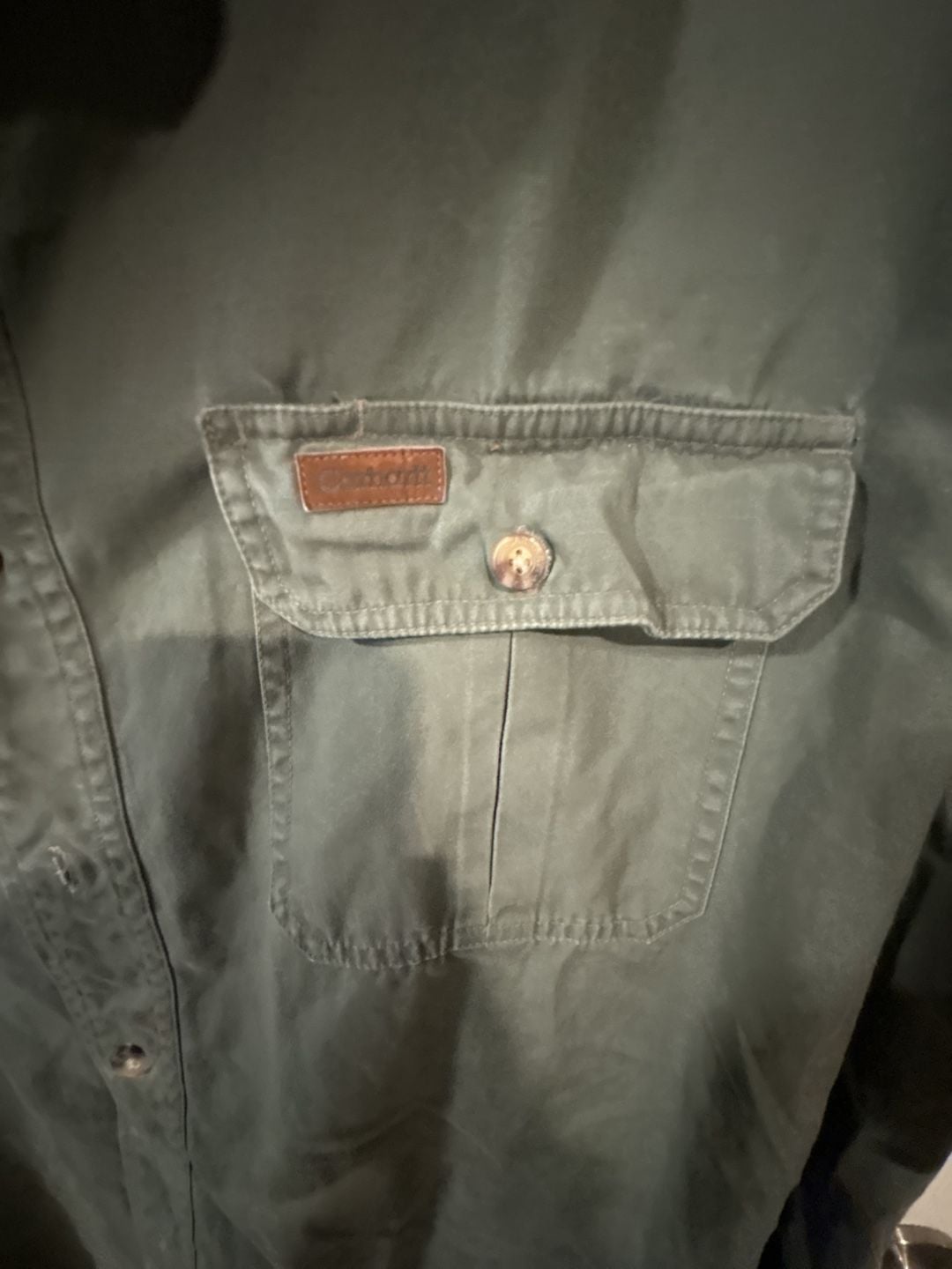 Carhartt Vintage 100% Cotton Short Sleeve Button Up Work Shirt Green Size L 4