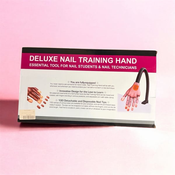 Deluxe Nail Training Hand Essential Tool for Nail Students & Technicians with 100 Detachable Nail Tips