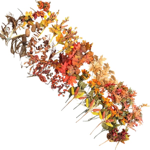 Artificial Fall Harvest Stems Bundle, Autumn Sunflowers,  Leaves, Pinecones & Berries