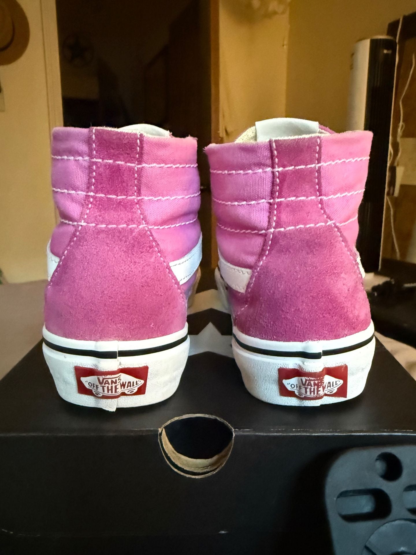 Vans Sk8-Hi High-Top Sneakers Pink and White Suede Canvas Skate Shoe 7