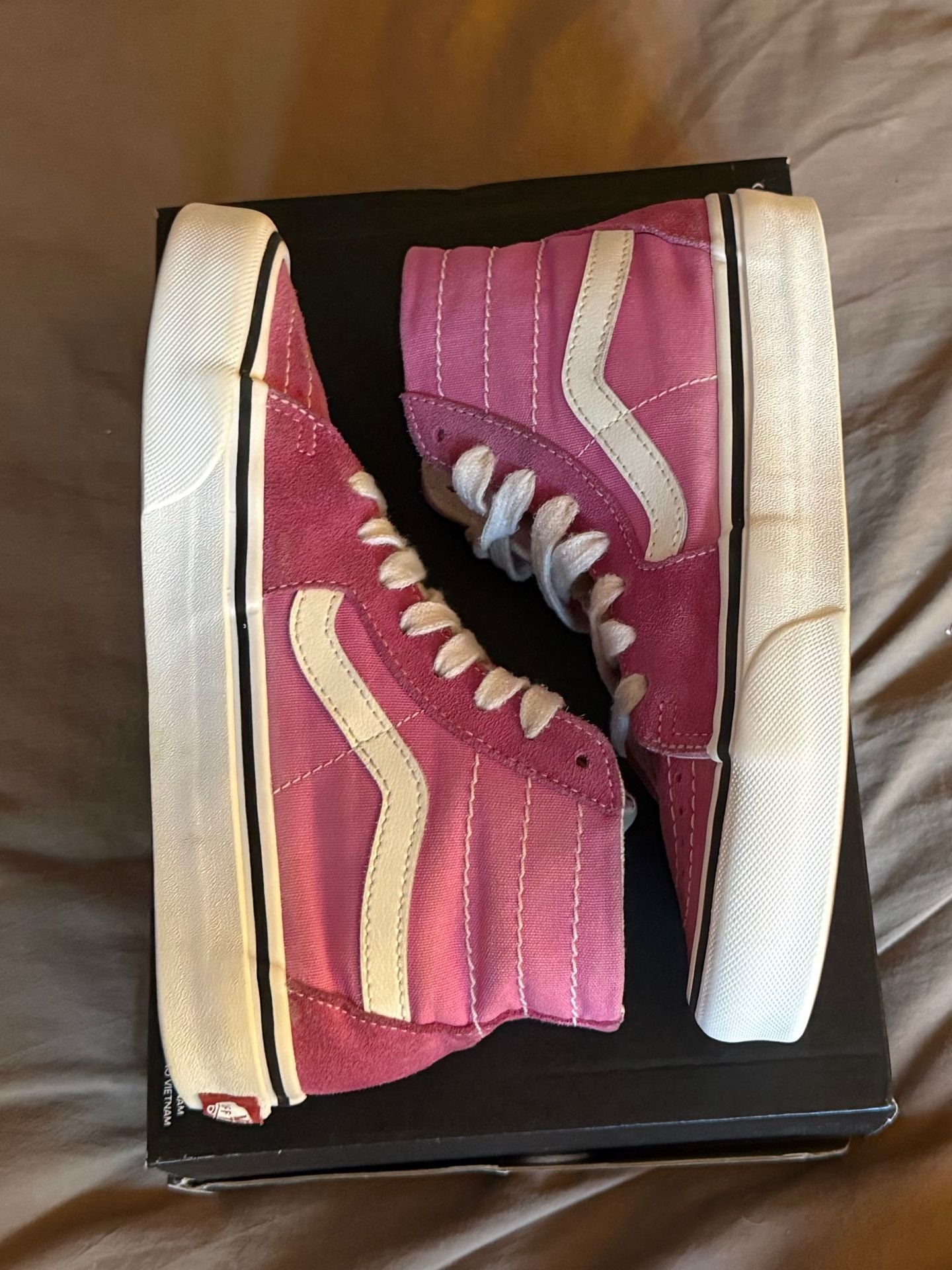 Vans Sk8-Hi High-Top Sneakers Pink and White Suede Canvas Skate Shoe 5