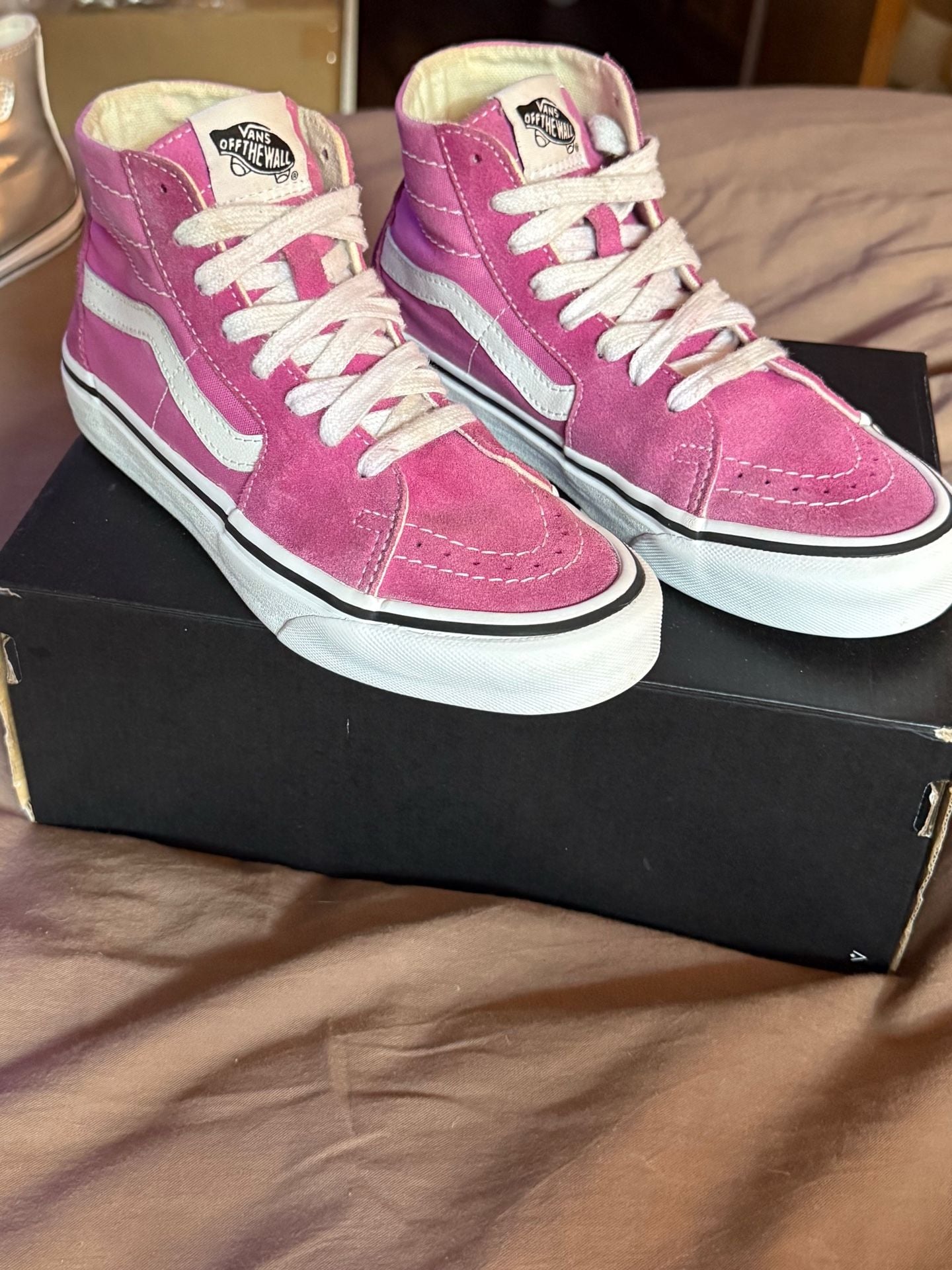 Vans Sk8-Hi High-Top Sneakers Pink and White Suede Canvas Skate Shoe 4