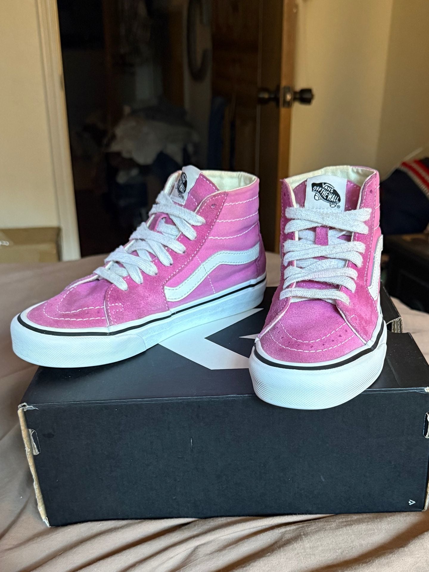 Vans Sk8-Hi High-Top Sneakers Pink and White Suede Canvas Skate Shoe 3