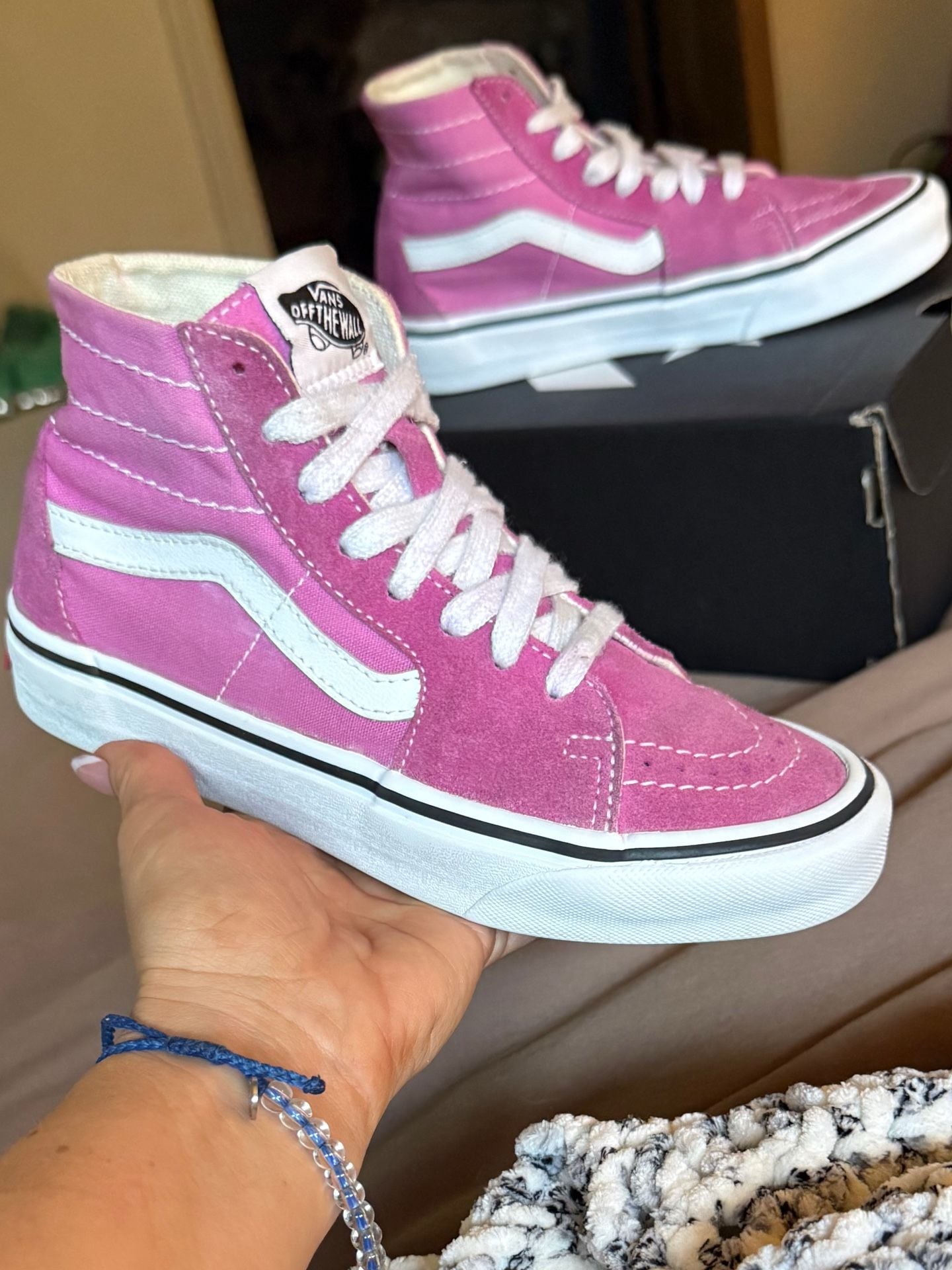 Vans Sk8-Hi High-Top Sneakers Pink and White Suede Canvas Skate Shoe 2