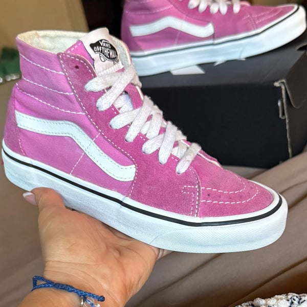 Vans Sk8-Hi High-Top Sneakers Pink and White Suede Canvas Skate Shoe