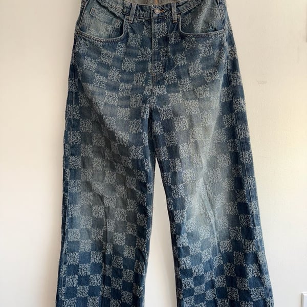 Cotton On Men's Super Baggy Balloon Jeans Checkered Blue Size 34