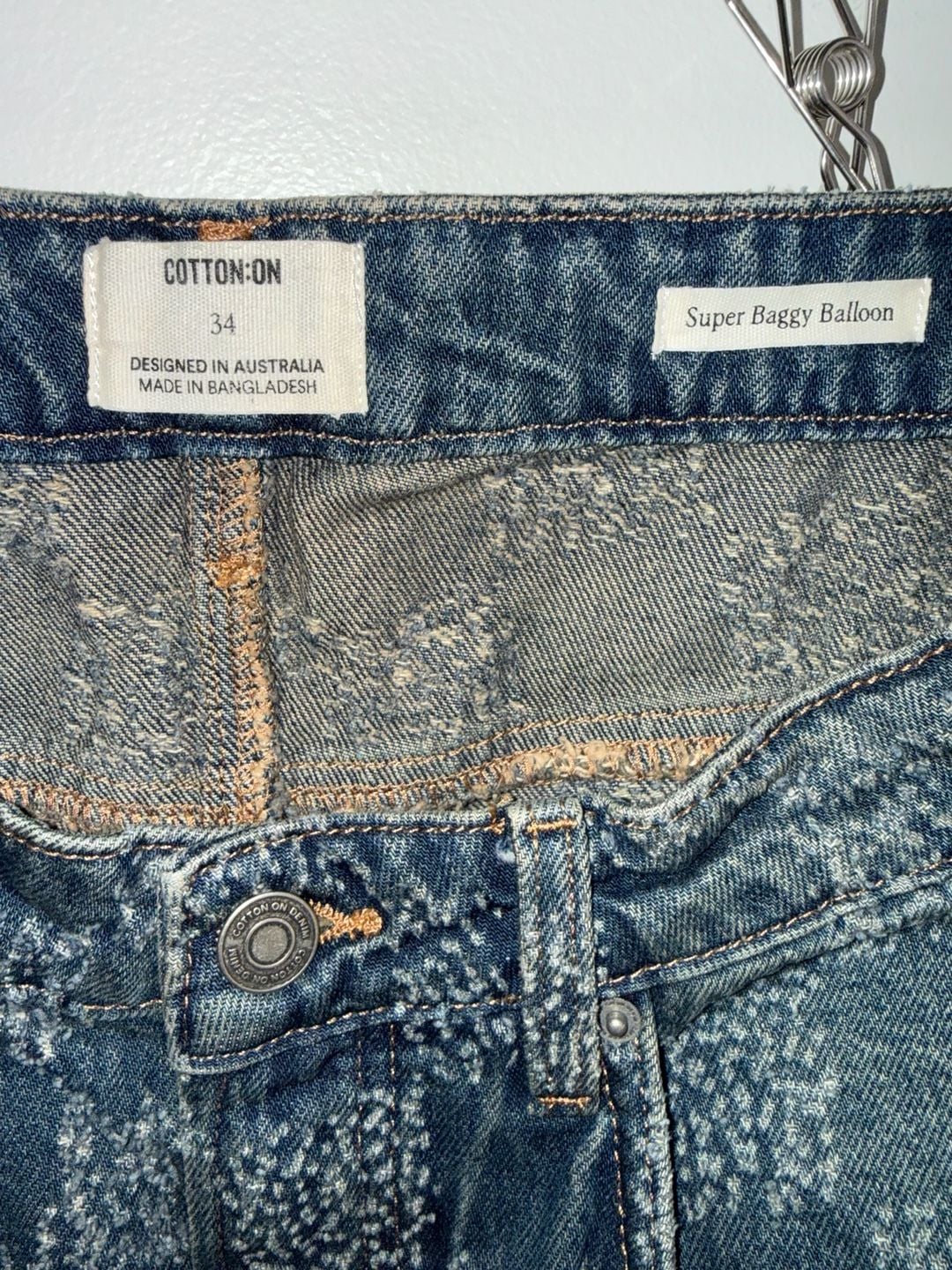 Cotton On Men's Super Baggy Balloon Jeans Checkered Blue Size 34 3
