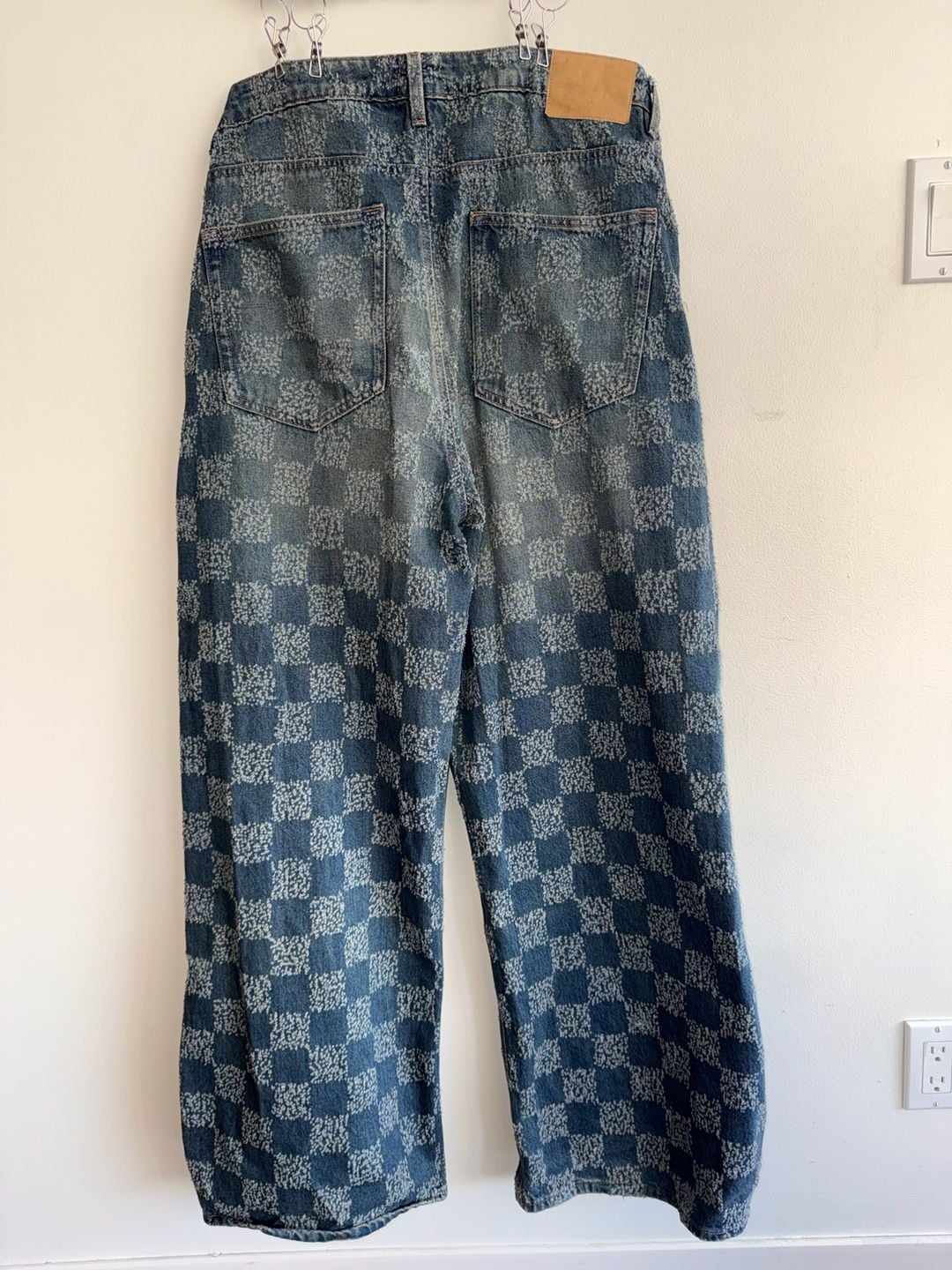 Cotton On Men's Super Baggy Balloon Jeans Checkered Blue Size 34 4