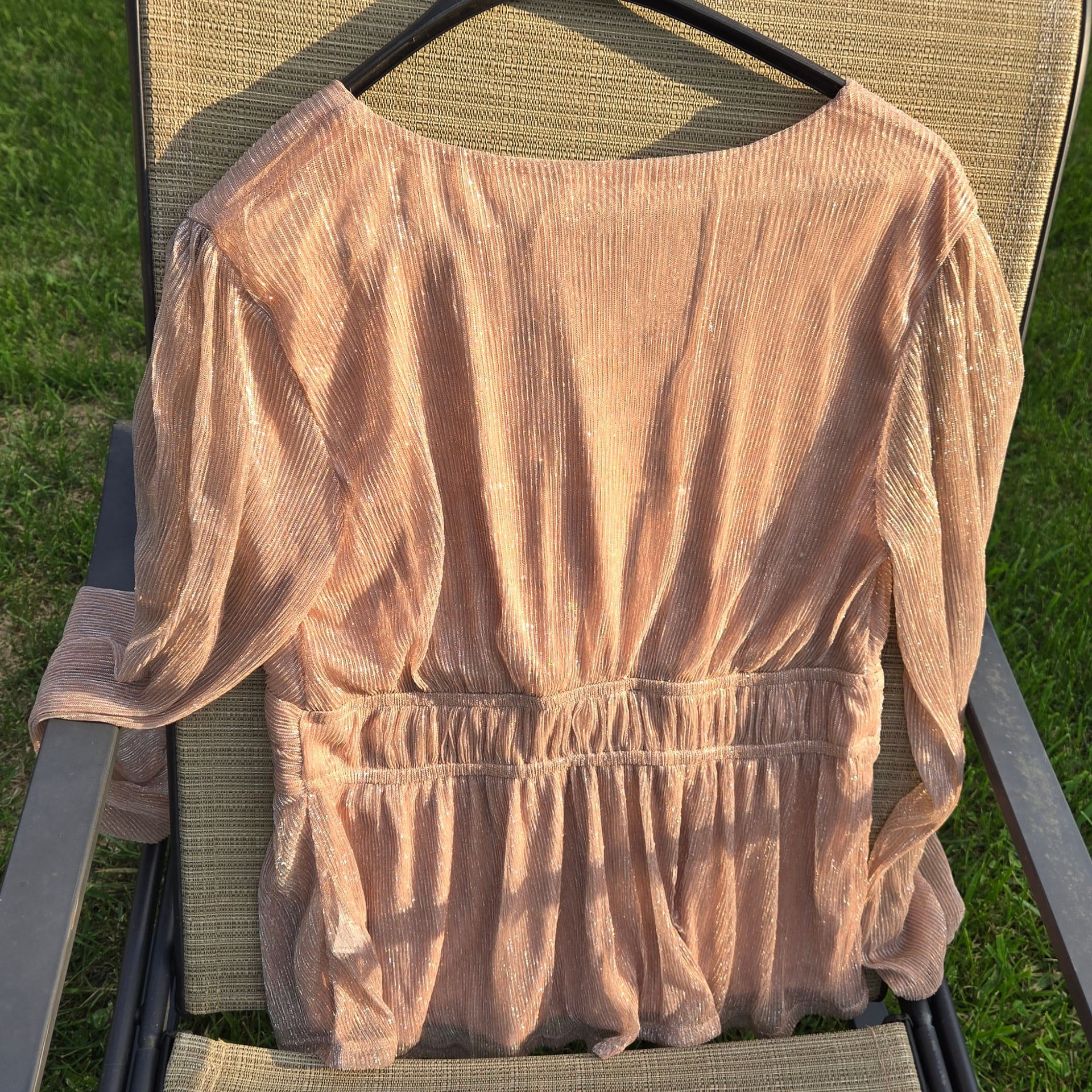 Maurices Women's Metallic Shimmer Long Sleeve V-Neck Twist Front Blouse Top Large 4