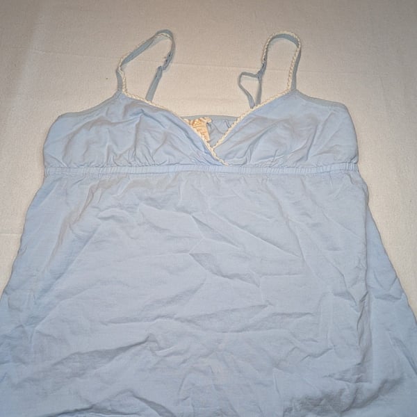 Joe Fresh Light Blue Cotton Babydoll Cami Tank Top with Lace Trim