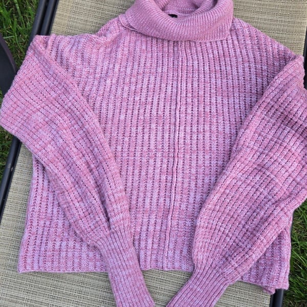 SHADOW & SKYE Pink Marled Ribbed Turtleneck Sweater
