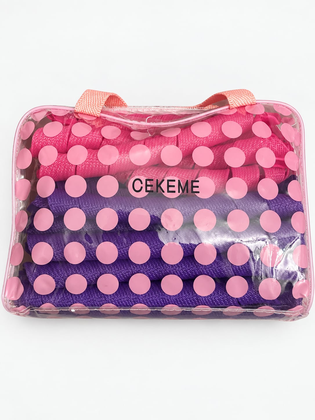 CEKEME No Heat Spiral Hair Curlers Kit with Styling Hooks in Polka Dot Travel Bag 1