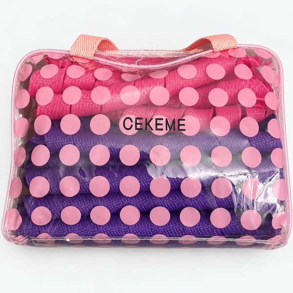 CEKEME No Heat Spiral Hair Curlers Kit with Styling Hooks in Polka Dot Travel Bag