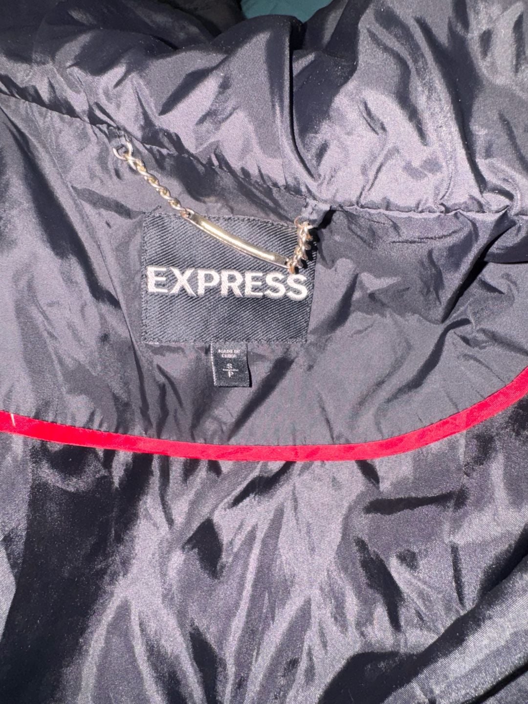 Express Black Quilted Puffer Jacket with Gold Belt and Hardware 3