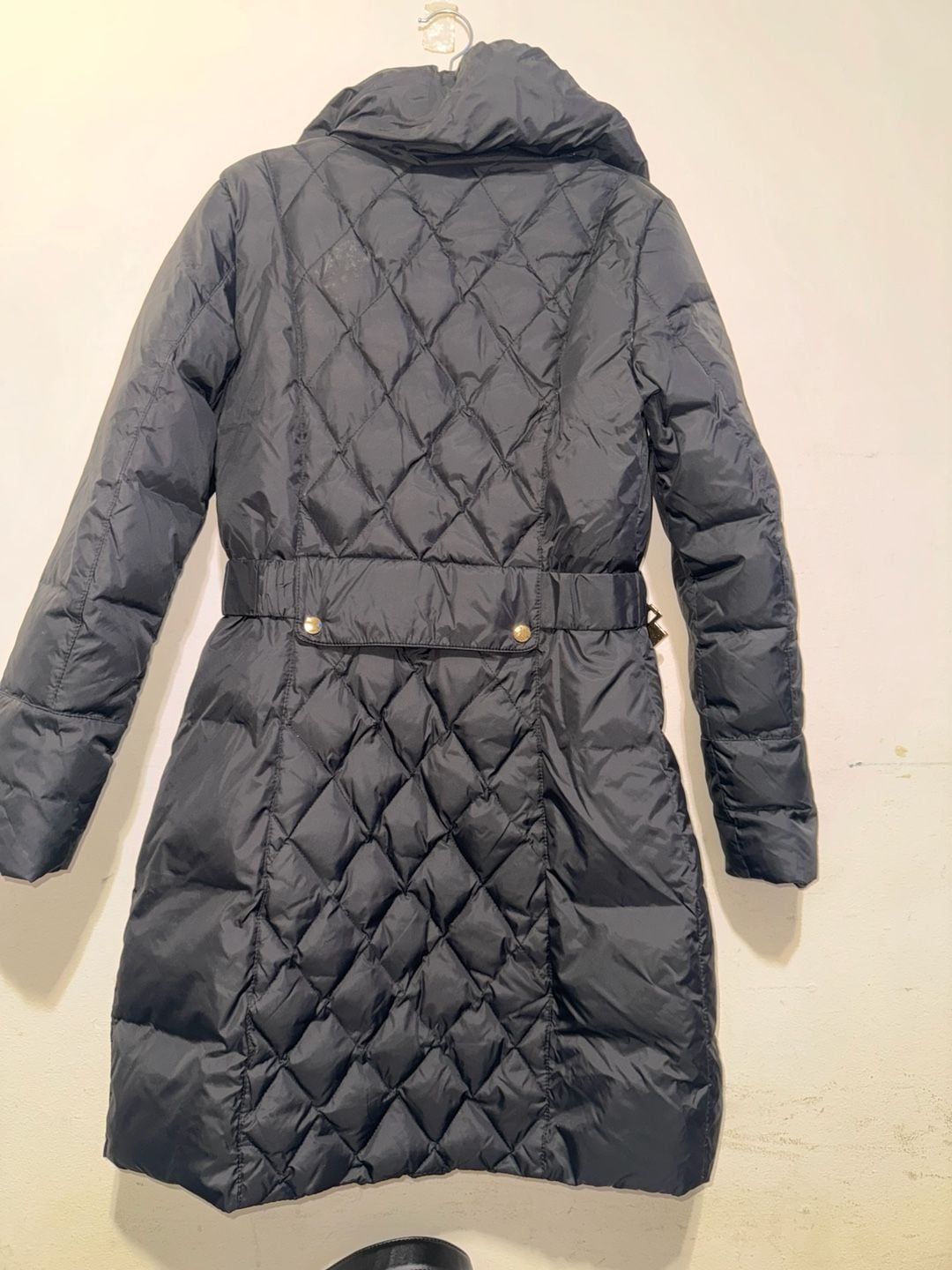Express Black Quilted Puffer Jacket with Gold Belt and Hardware 4