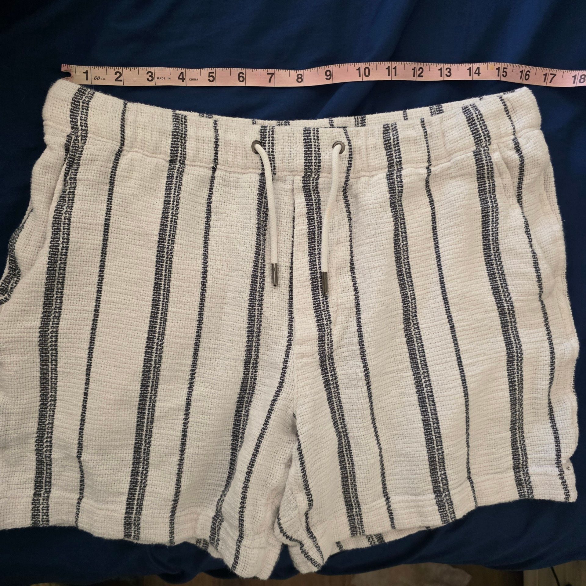 AE American Eagle Striped Textured Drawstring Shorts Size M Coastal Lounge 7