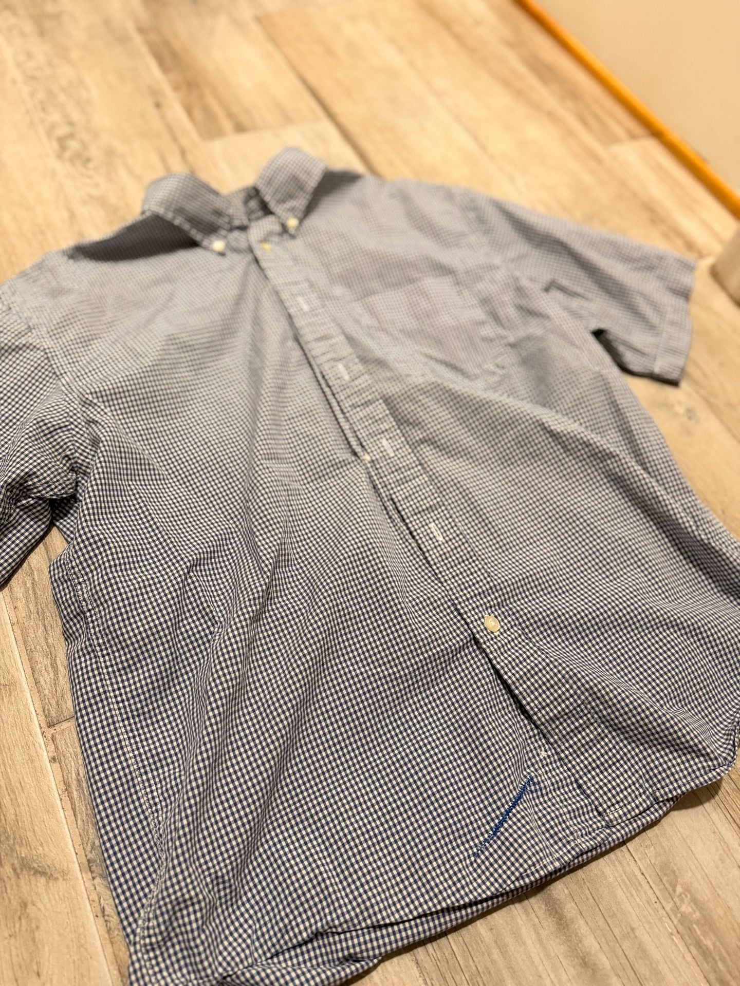 Gap Blue and White Gingham Short Sleeve Button Down Shirt Size Medium 3