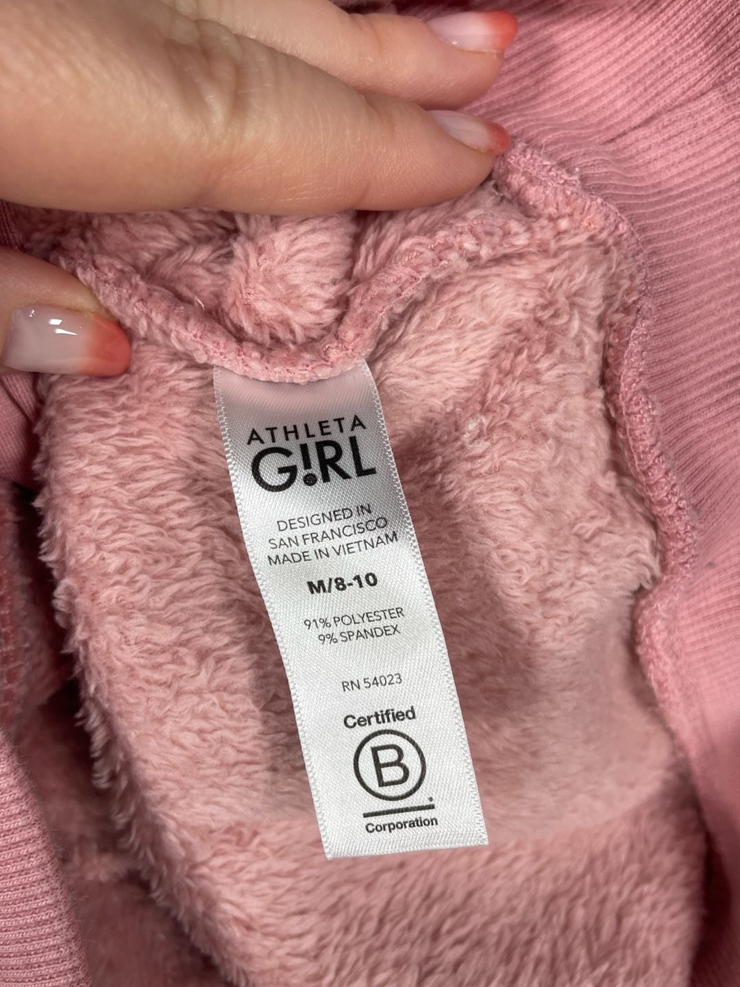 Athleta Girl Pink Plush Fleece Hoodie With Thumbholes Size M 8-10 9