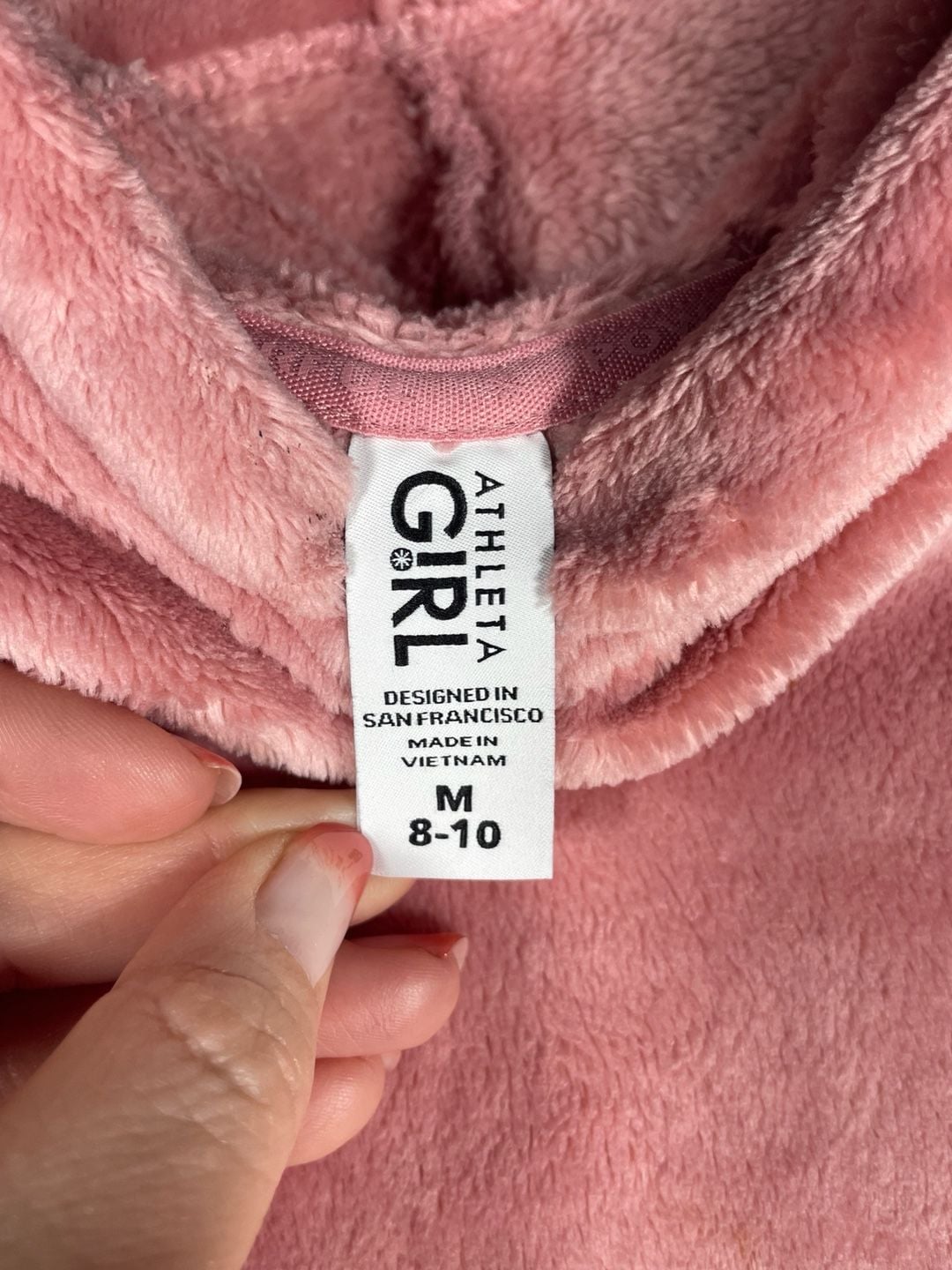 Athleta Girl Pink Plush Fleece Hoodie With Thumbholes Size M 8-10 10
