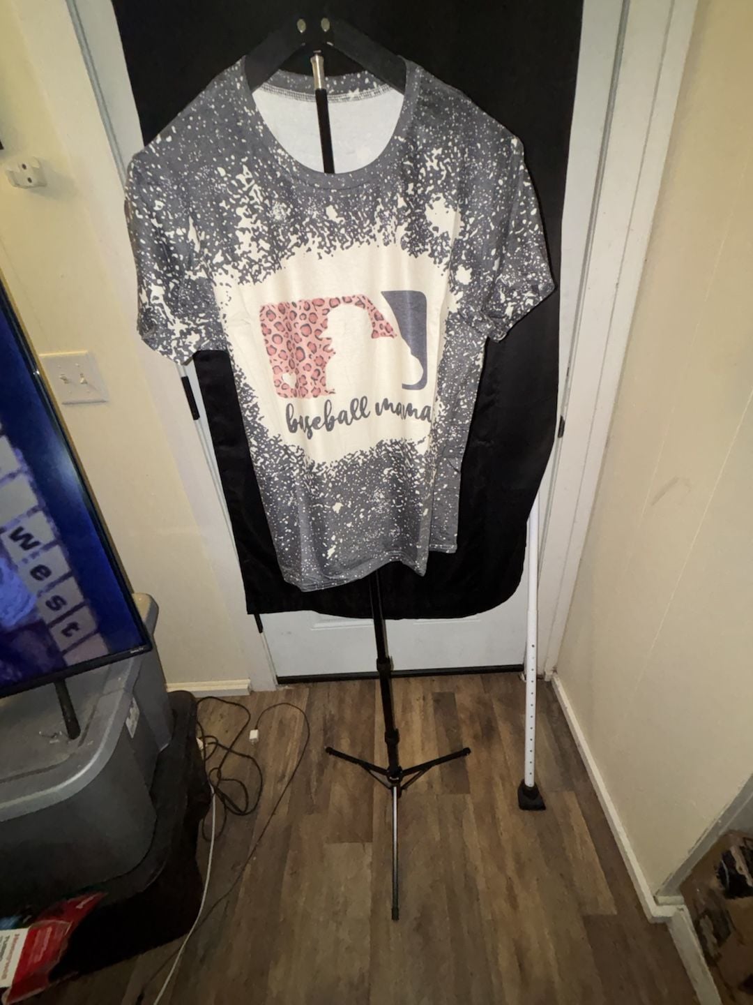 Baseball Mama Bleached T-Shirt Casual Mom Tee Tops (Grey, Small) 3