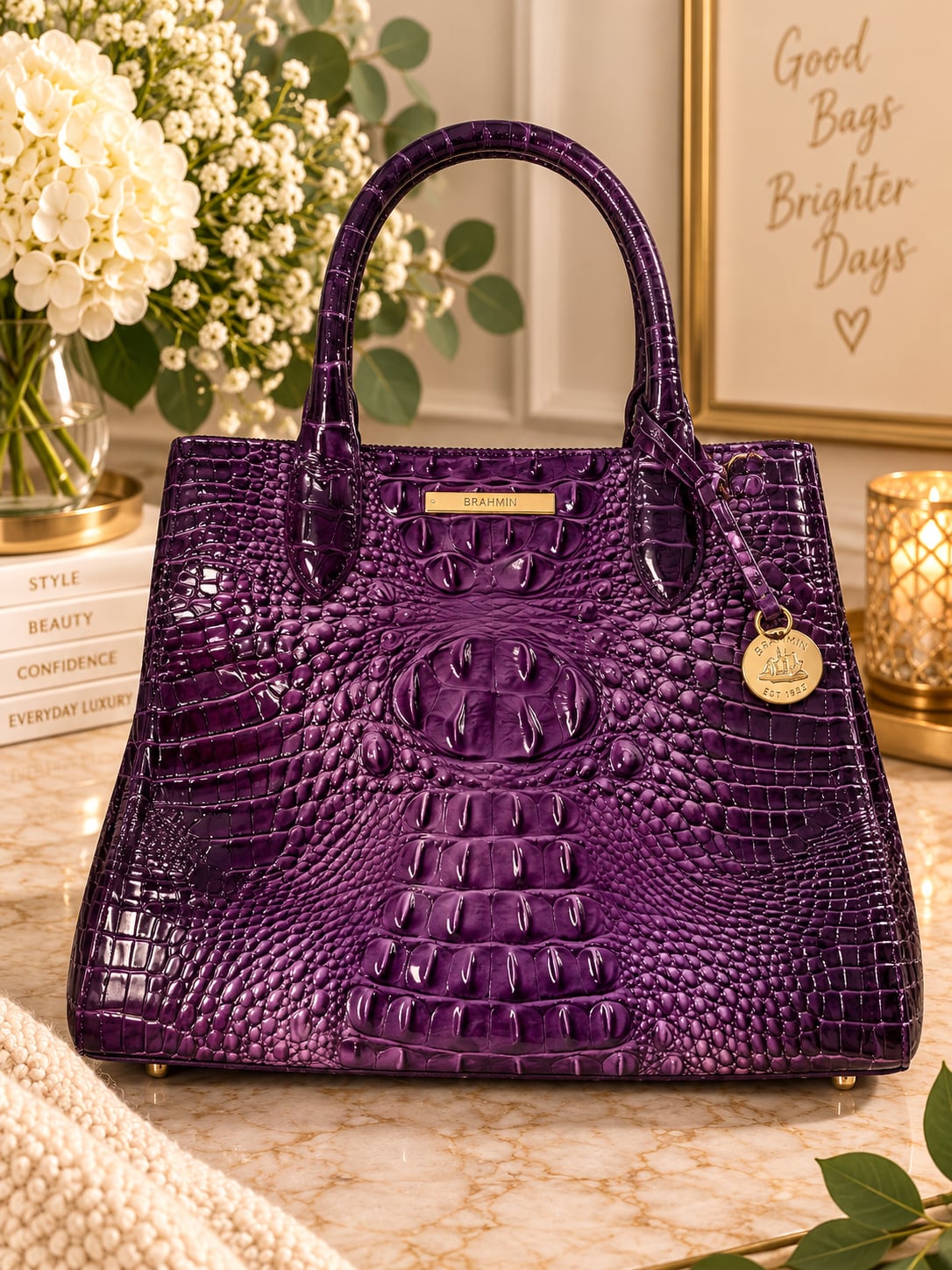Brahmin Caroline Satchel Ultraviolet Ombre Melbourne Genuine Leather 2