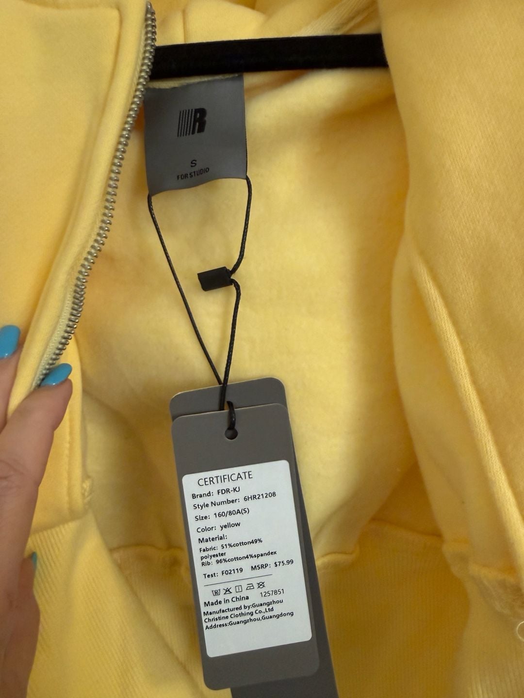 FDR-KJ Yellow Cropped Full Zip Hoodie Sweatshirt Style 6HR21208 Size Small 3