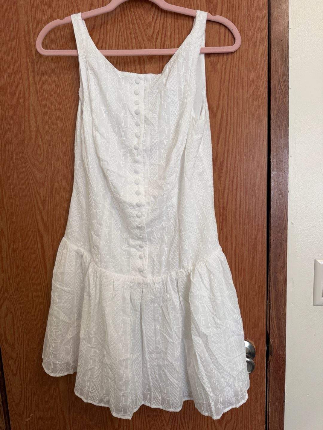 RIHOAS White Jacquard Button Front Drop Waist Mini Dress 2
