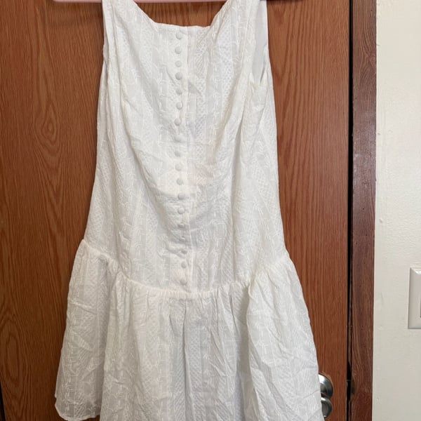 RIHOAS White Jacquard Button Front Drop Waist Mini Dress