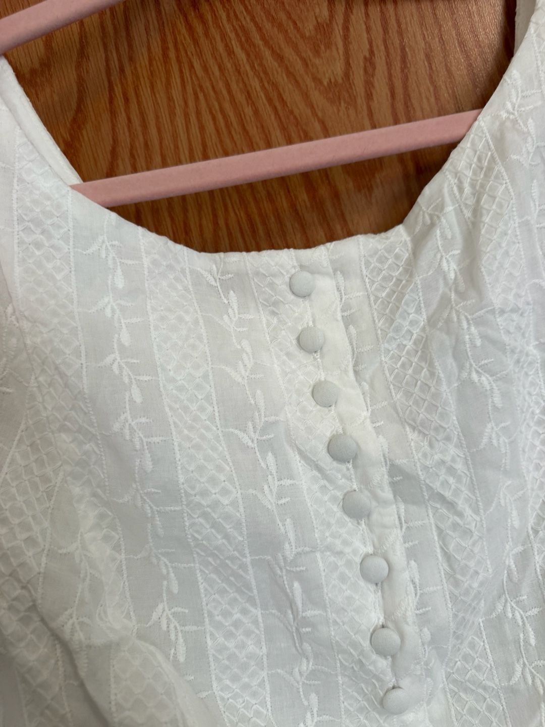 RIHOAS White Jacquard Button Front Drop Waist Mini Dress 3