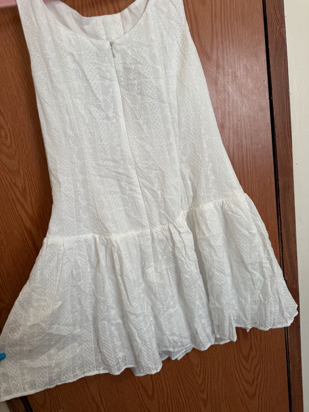 RIHOAS White Jacquard Button Front Drop Waist Mini Dress 4
