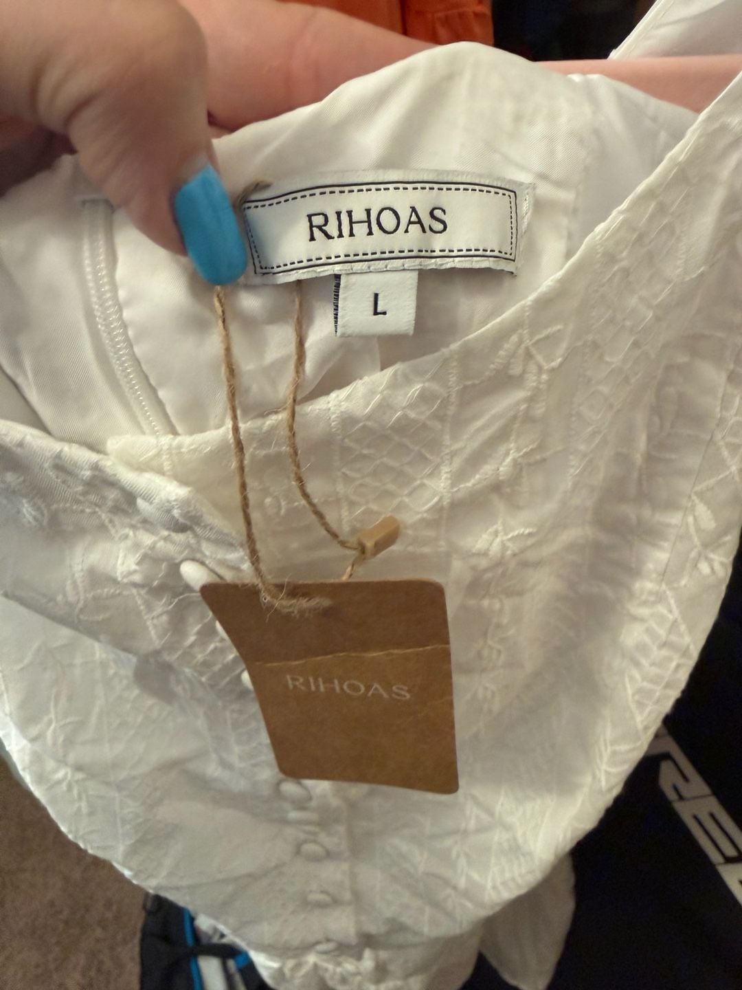 RIHOAS White Jacquard Button Front Drop Waist Mini Dress 5