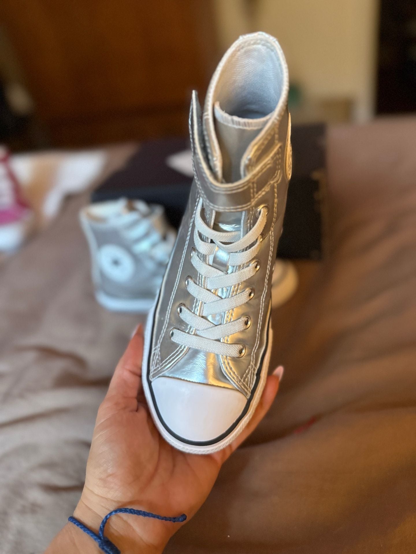 Converse Kids' Chuck Taylor All-Star Metallic Silver High Top Shoes 5