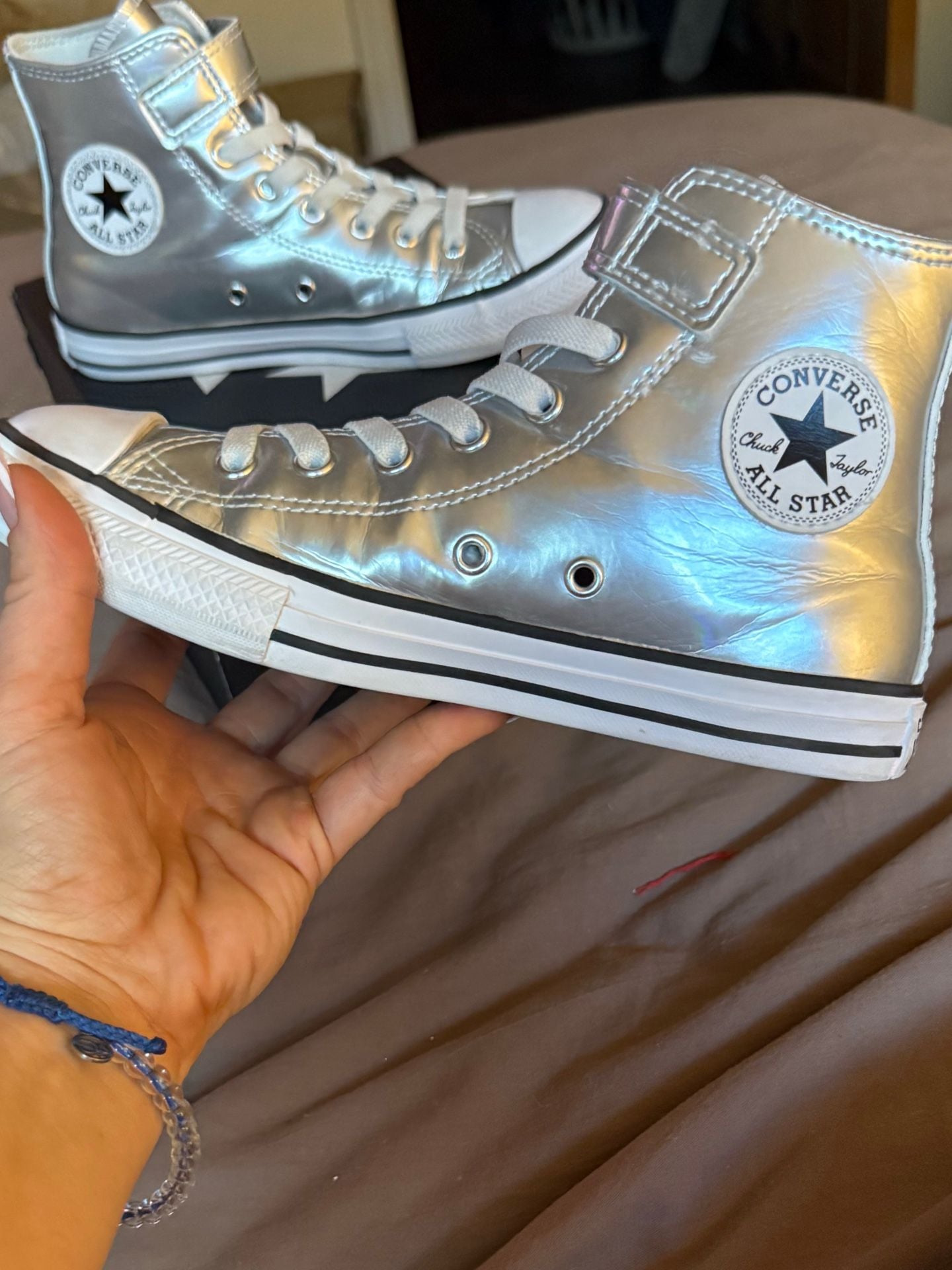 Converse Kids' Chuck Taylor All-Star Metallic Silver High Top Shoes 3