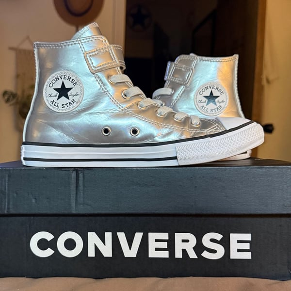 Converse Kids' Chuck Taylor All-Star Metallic Silver High Top Shoes