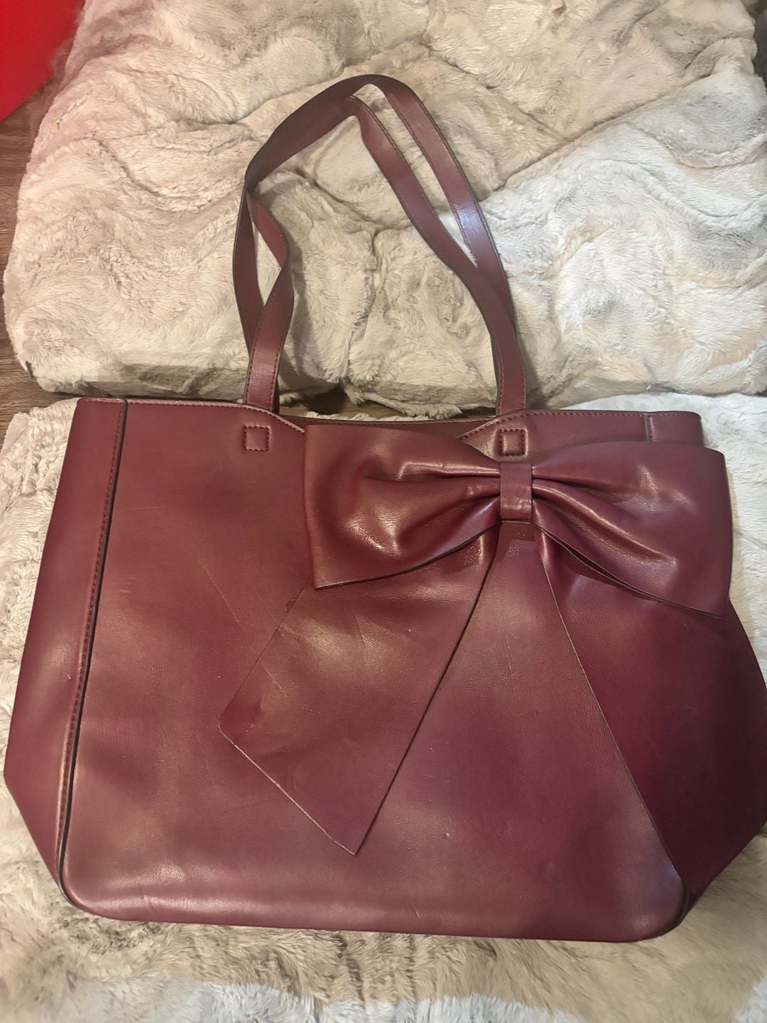 Karl Lagerfeld Paris Burgundy Leather Bow Tote Bag 3