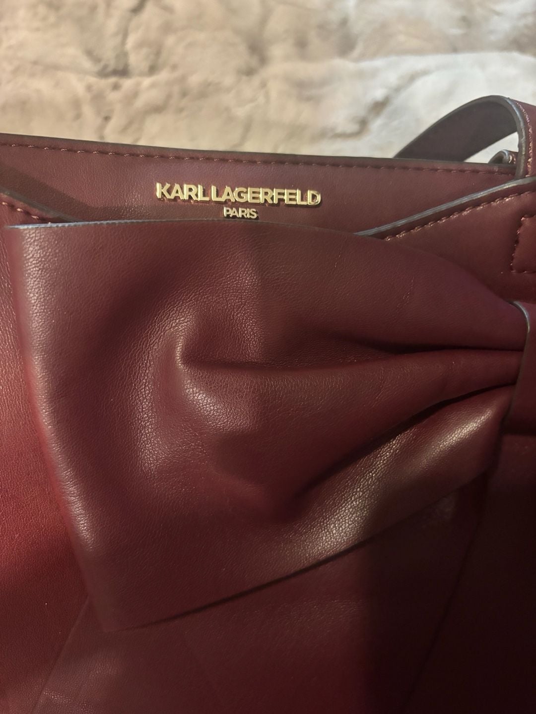 Karl Lagerfeld Paris Burgundy Leather Bow Tote Bag 4