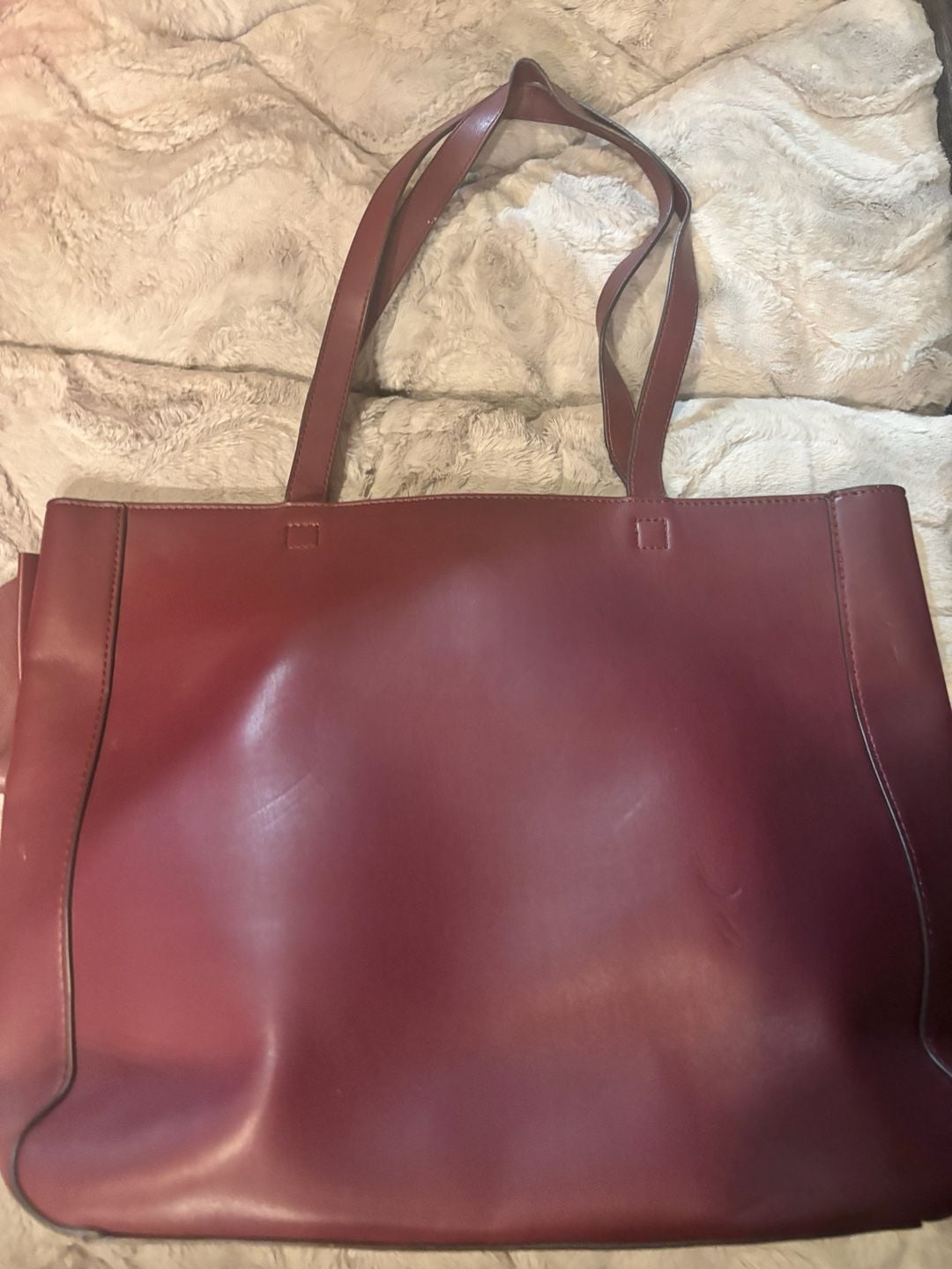 Karl Lagerfeld Paris Burgundy Leather Bow Tote Bag 5