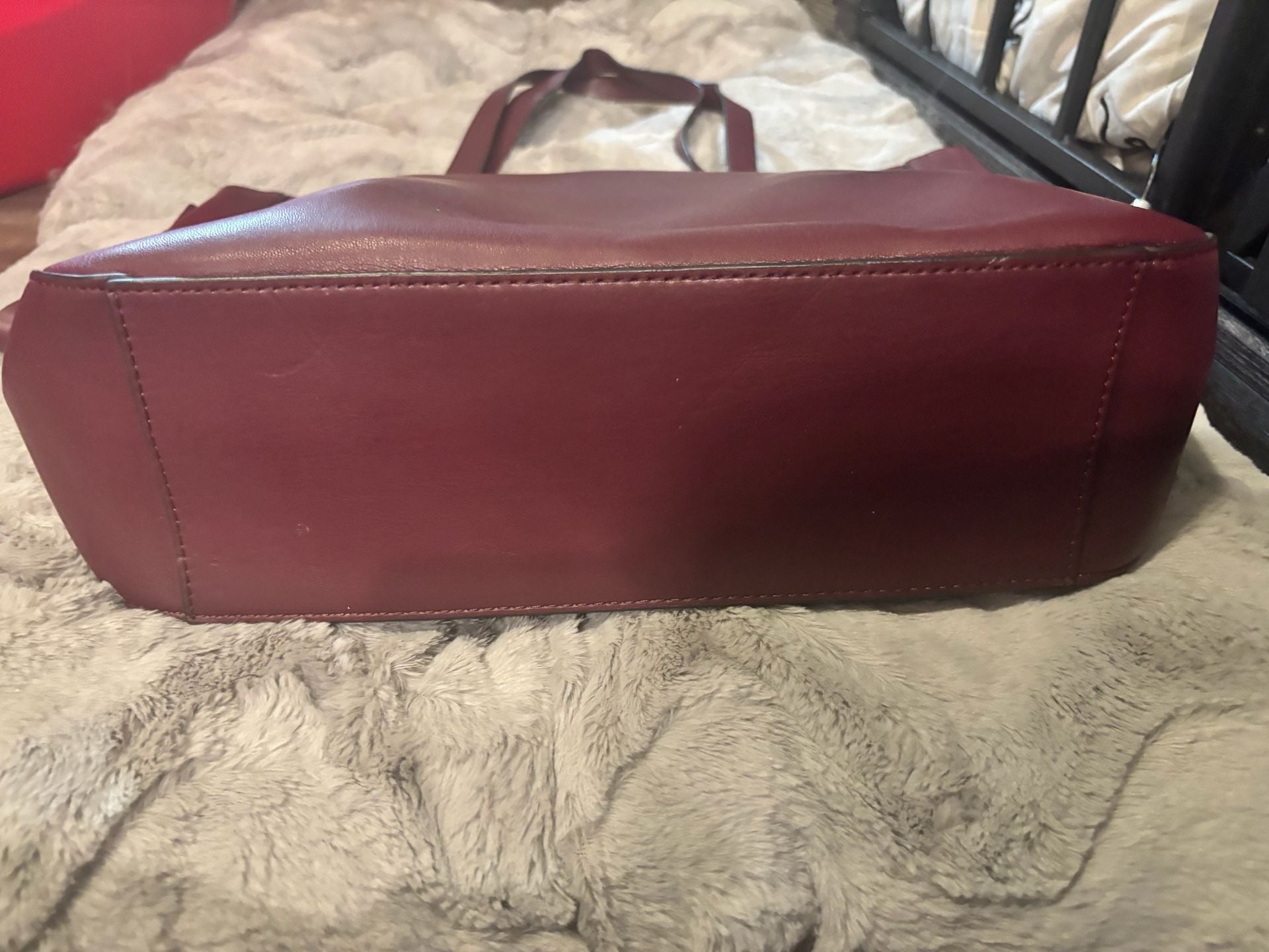 Karl Lagerfeld Paris Burgundy Leather Bow Tote Bag 6