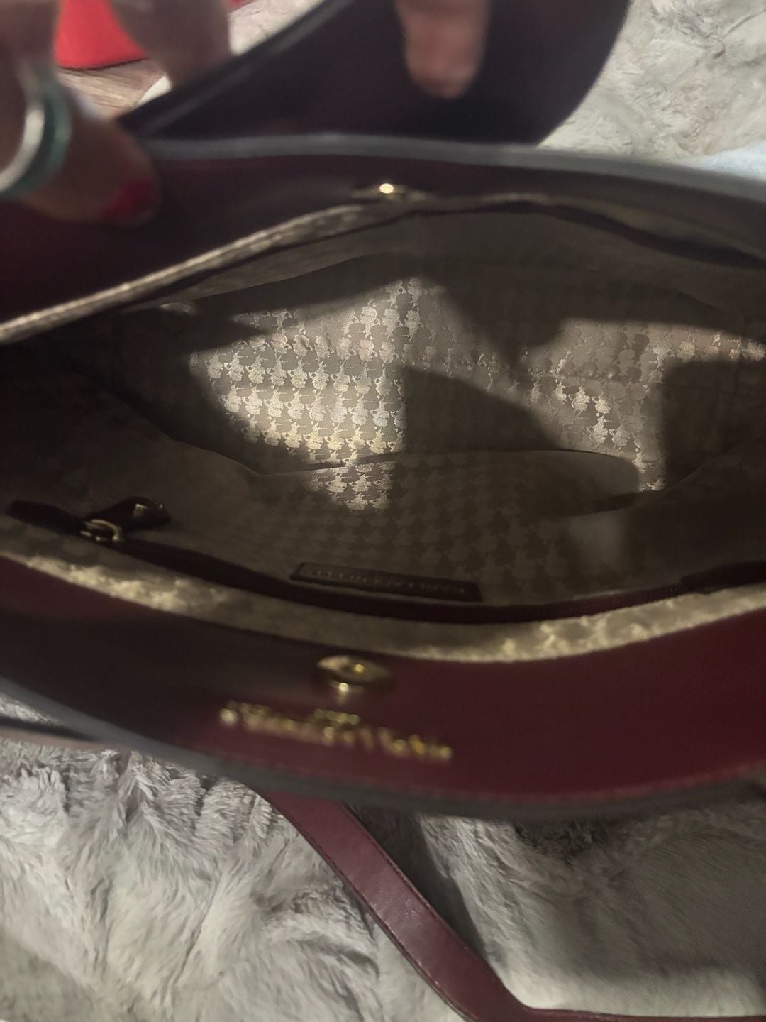 Karl Lagerfeld Paris Burgundy Leather Bow Tote Bag 7