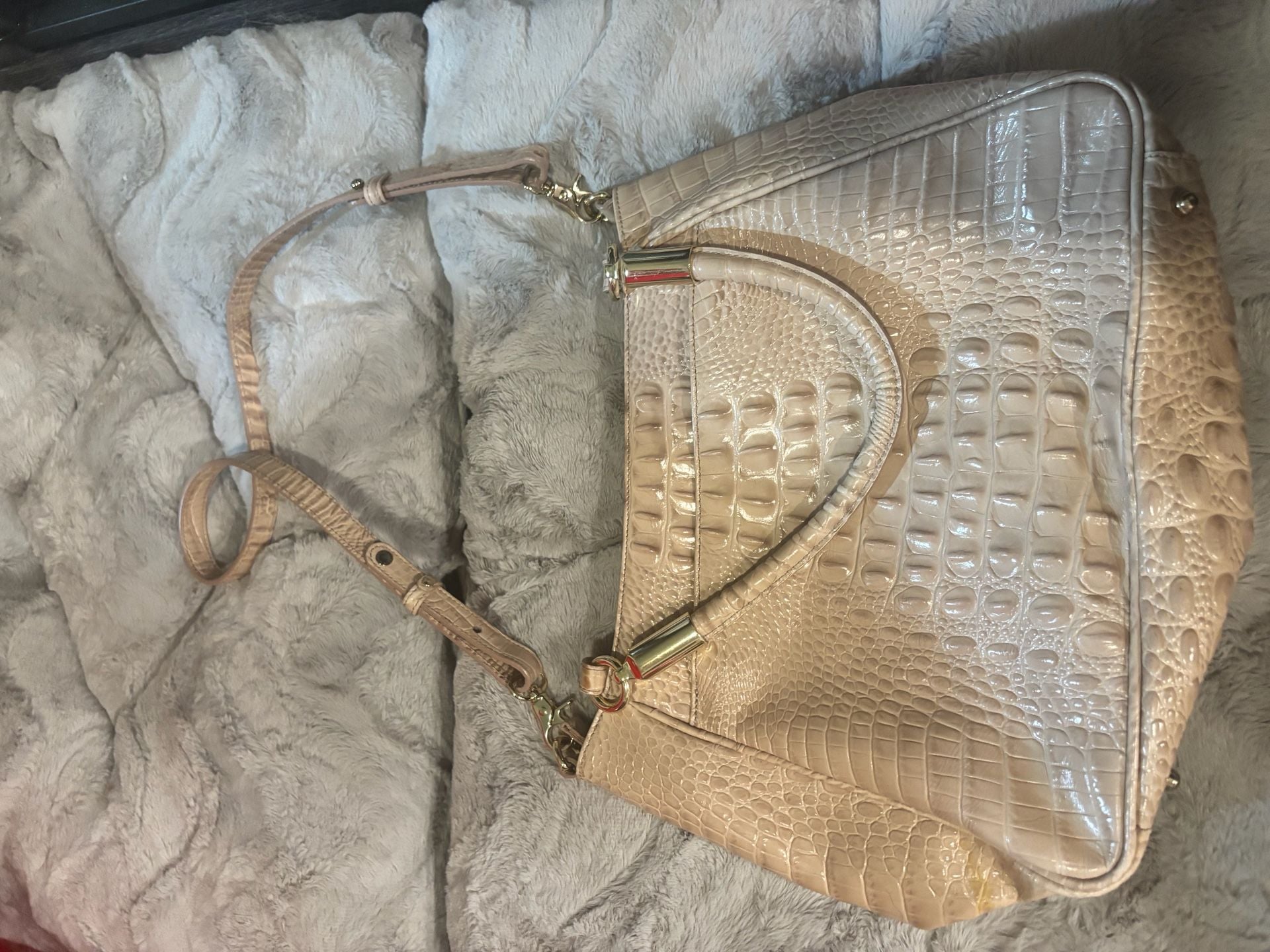 Brahmin Melbourne Aliza Toasted Almond Crocodile Embossed Leather Shoulder Bag 7