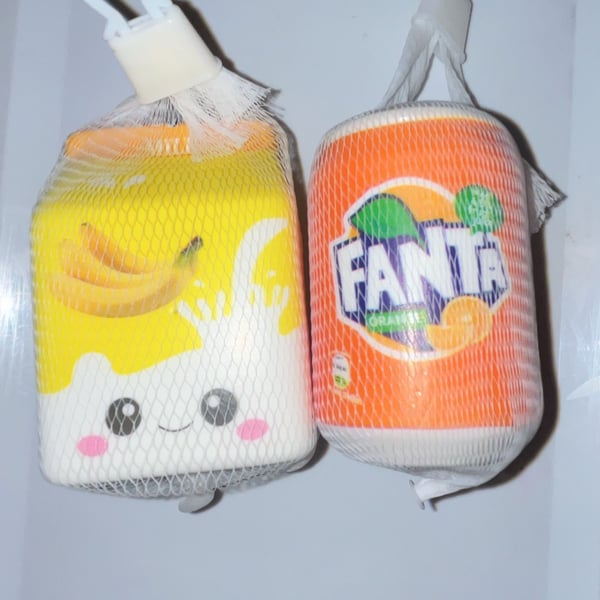 Kawaii Slow Rising Milk Carton and Fanta Orange Can Squishy Toy Set